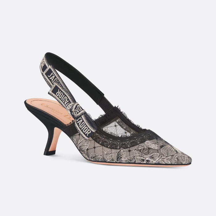 NIGO Dior Women's Black Embroidery Trimmed Strap Cotton Pointed Toe Overlay Butterfly Patterned High Heels Shoes #nigo98179