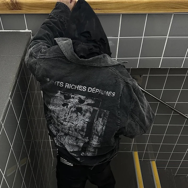 NIGO Enfants Riches Deprimes Men's And Women's Black Spring And Fall Washed And Aged Denim Zipper Jacket #nigo98184