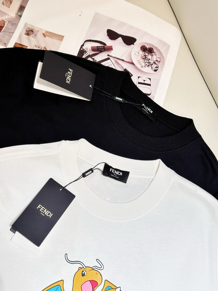 NIGO Fendi Men's and Women's Summer Dinosaur Printed Solid Color Round Neck Cotton Short Sleeve T-Shirt #nigo98191