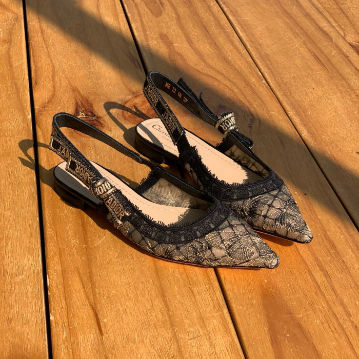 NIGO Dior Women's Black Embroidery Trimmed Strap Cotton Pointed Toe Overlay Butterfly Patterned High Heels Shoes #nigo98179