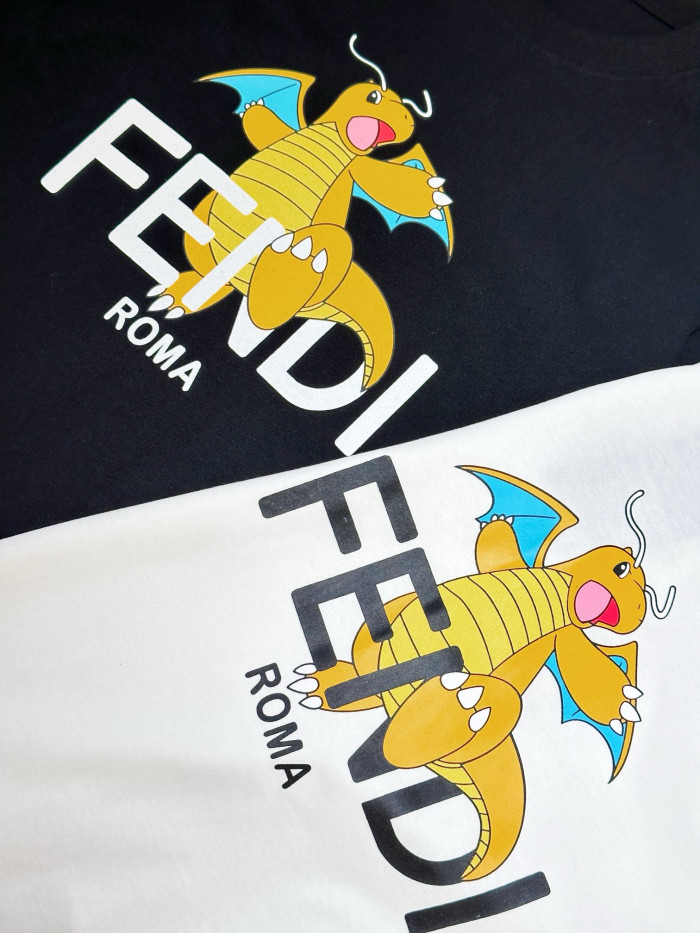 NIGO Fendi Men's and Women's Summer Dinosaur Printed Solid Color Round Neck Cotton Short Sleeve T-Shirt #nigo98191