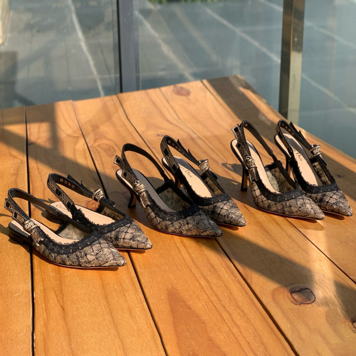 NIGO Dior Women's Black Embroidery Trimmed Strap Cotton Pointed Toe Overlay Butterfly Patterned High Heels Shoes #nigo98179