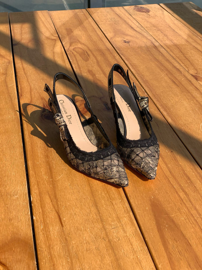 NIGO Dior Women's Black Embroidery Trimmed Strap Cotton Pointed Toe Overlay Butterfly Patterned High Heels Shoes #nigo98179