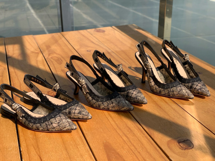 NIGO Dior Women's Black Embroidery Trimmed Strap Cotton Pointed Toe Overlay Butterfly Patterned High Heels Shoes #nigo98179