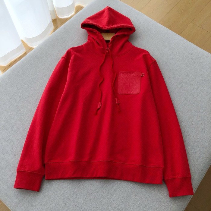 NIGO Loewe Men's Spring and Fall Red Logo Leather Label Drawstring Hooded Sweatshirt Pullover #nigo98218