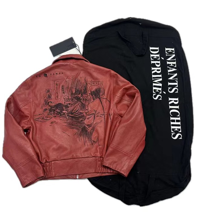 NIGO Enfants Riches Deprimes Men's Fall And Winter Black Fashion Trend High Street Goatskin Embroidery Lapel Zipper Leather Jacket Ngvp #nigo7349