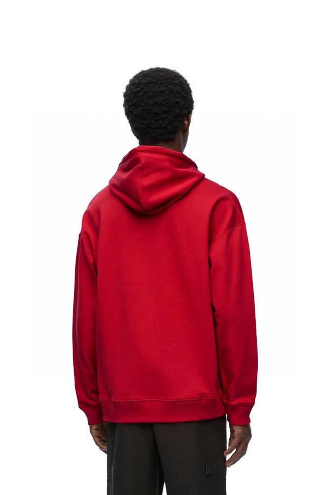 NIGO Loewe Men's Spring and Fall Red Logo Leather Label Drawstring Hooded Sweatshirt Pullover #nigo98218