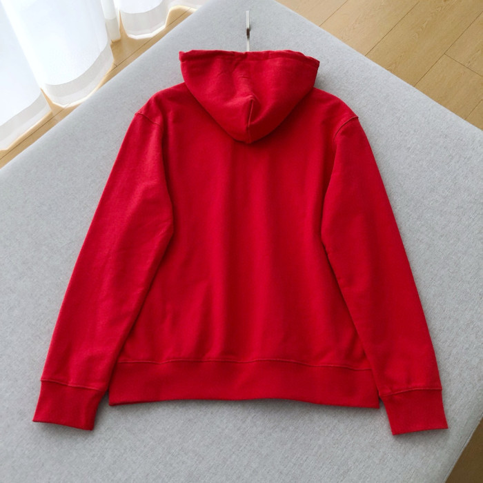 NIGO Loewe Men's Spring and Fall Red Logo Leather Label Drawstring Hooded Sweatshirt Pullover #nigo98218