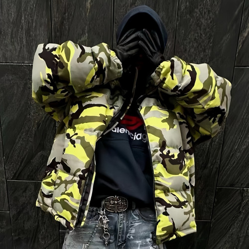 NIGO Vetements Men's Winter Standing Collar Zipper Long Sleeve Fitted Drop Shoulder Camouflage Puffer Down Jacket Ngvp #nigo7734