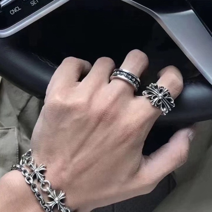 NIGO Chrome Hearts Men's And Women's Silver Cross Logo Classic Punk Rock Couple Rings Jewelry  #nigo98225
