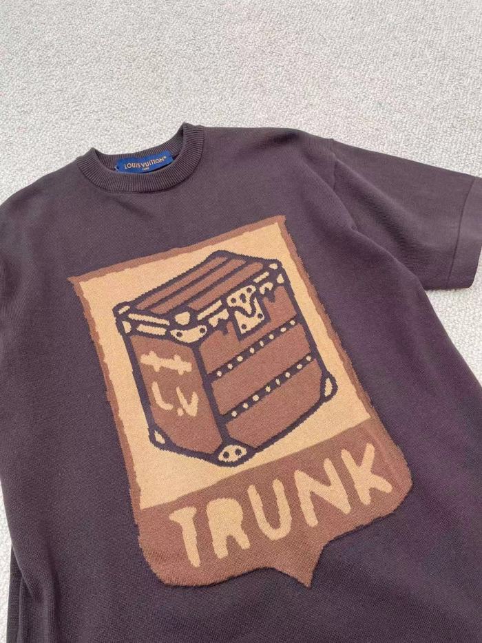NIGO Louis Vuitton Men's Summer Brown Casual Short Sleeve Cotton Loose Intarsia Crewneck T-shirt #nigo98224
