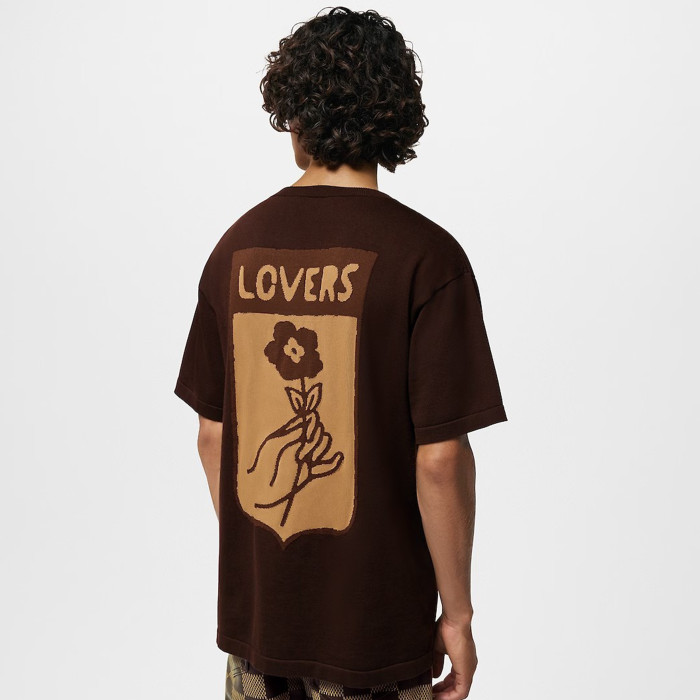 NIGO Louis Vuitton Men's Summer Brown Casual Short Sleeve Cotton Loose Intarsia Crewneck T-shirt #nigo98224