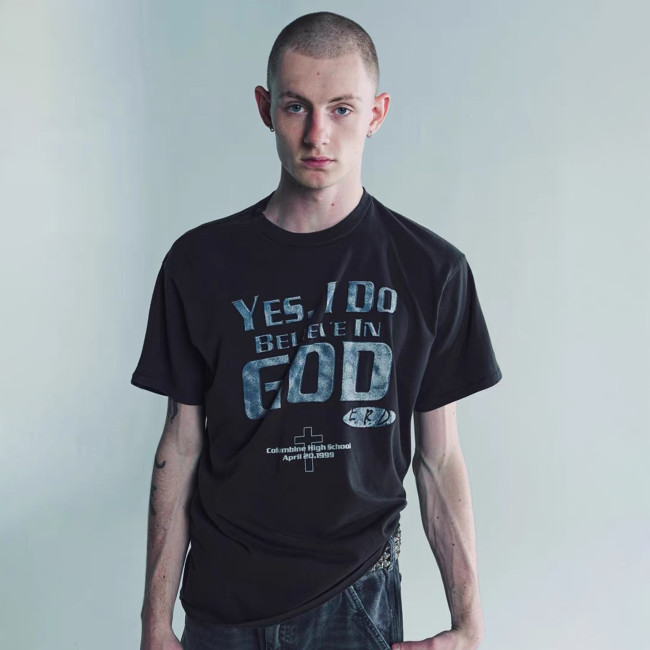 NIGO Enfants Riches Deprimes Men's Summer I BELIEVE IN GOD Printed Casual Loose Solid Color Short Sleeve T-Shirt #nigo98223