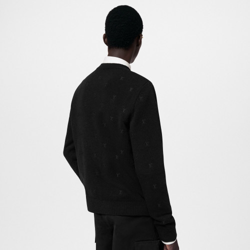 NIGO Louis Vuitton Men's Fall And Winter Black Long Sleeve Logo Embroidered Signature Merino Crewneck Sweater #nigo98236