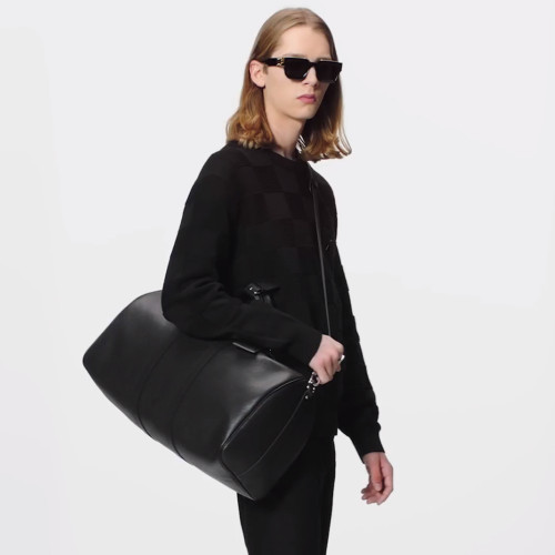 NIGO Louis Vuitton Men's Women's Black Slanting Cross Large Bags Travel Bags Leather Travel Bags  #nigo98239