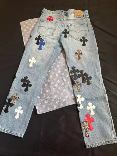 Chrome Hearts Graffiti Blue Denim Jeans Pants #nigo96791
