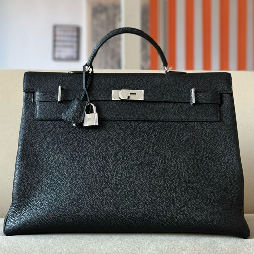 NIGO  Hermes  Men's Women's Four Seasons Large Bag Black Silver Buckle Kylie Handbag Tote Bag #nigo98265