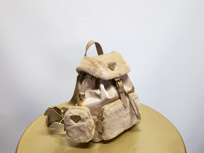NIGO Prada Women's Fashion Re-Nylon And Shearling Backpack Shoulder Bag #nigo98287