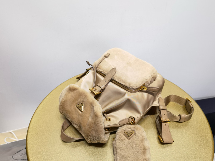 NIGO Prada Women's Fashion Re-Nylon And Shearling Backpack Shoulder Bag #nigo98287