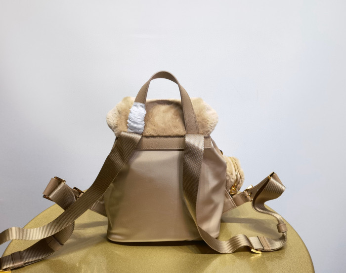 NIGO Prada Women's Fashion Re-Nylon And Shearling Backpack Shoulder Bag #nigo98287