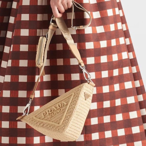 NIGO Prada Women's Embroidered Triangle Logo Zipper Grass Woven Handbag Triangle Bag #nigo98286