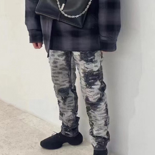 NIGO Givenchy Men's Cotton Black and White Fashion Embroidered Washed Destroyed Denim Trousers Ngvp #nigo7769