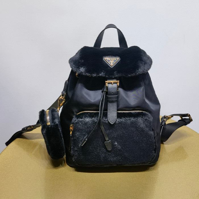NIGO Prada Women's Fashion Re-Nylon And Shearling Backpack Shoulder Bag #nigo98287