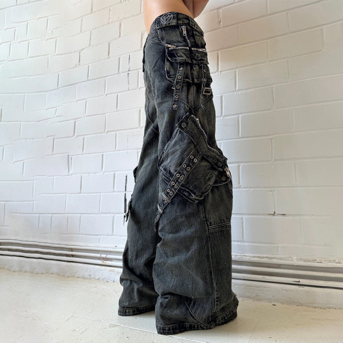 NIGO No Faith Studios Men's Solid Color Zipper Logo Embroidered Washed Jeans Loose Fit Work Pants Ngvp #nigo7771