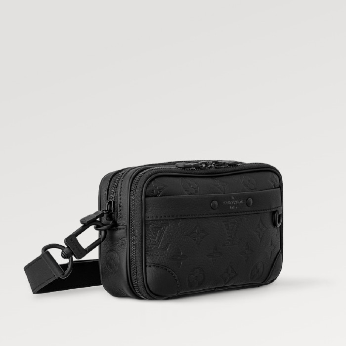 NIGO Louis Vuitton Men's Black Full Leather Embossed Mini Messenger Bag Camera Box Bag Crossbody Bag #nigo98288