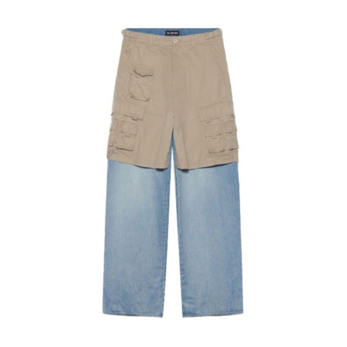NIGO Balenciaga Men's Blue Spring & Fall Multi-Pocket Workwear Patchwork Fake Two Piece Straight Leg Denim Pants Ngvp #nigo7786