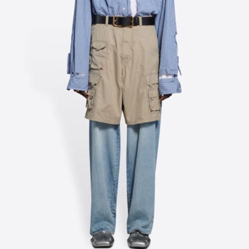 NIGO Balenciaga Men's Blue Spring & Fall Multi-Pocket Workwear Patchwork Fake Two Piece Straight Leg Denim Pants Ngvp #nigo7786
