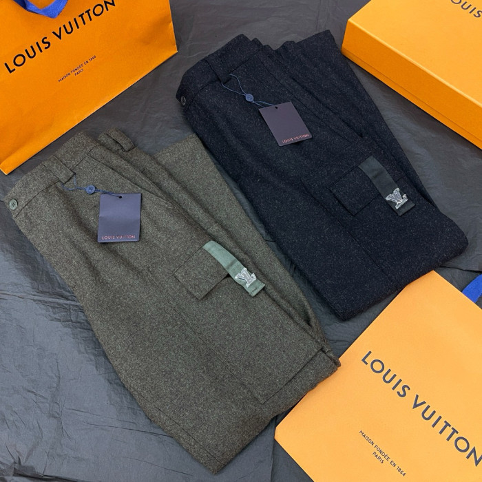 NIGO Louis Vuitton Men's Solid Color Mid Waist Side Pocket Straight Fitting Wool Workwear Pants #nigo98294