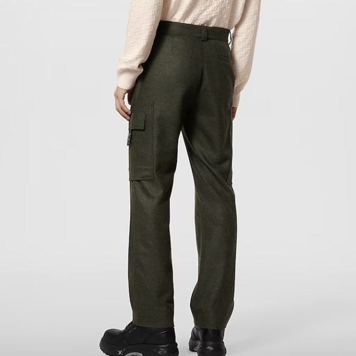 NIGO Louis Vuitton Men's Solid Color Mid Waist Side Pocket Straight Fitting Wool Workwear Pants #nigo98294