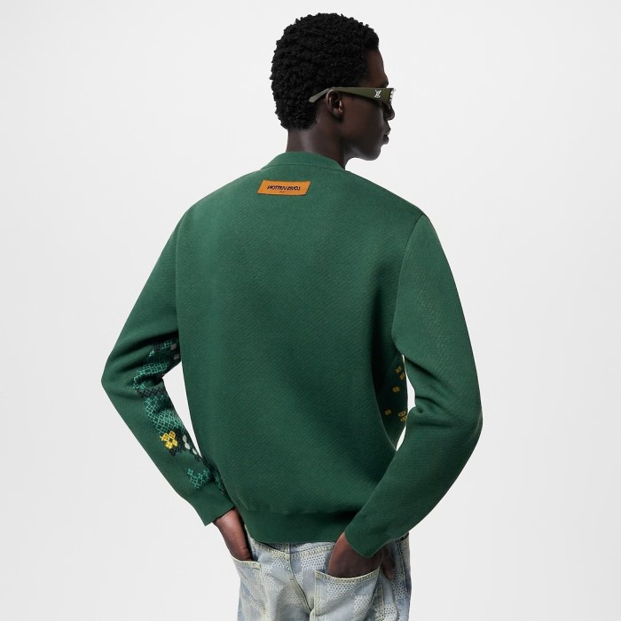 NIGO Louis Vuitton Men's Spring & Autumn Colorblocking Pattern Jacquard Cotton Round Neck Pullover Fitted Long Sleeve Sweatshirt #nigo98318