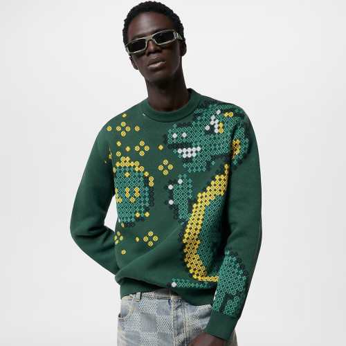 NIGO Louis Vuitton Men's Spring & Autumn Colorblocking Pattern Jacquard Cotton Round Neck Pullover Fitted Long Sleeve Sweatshirt #nigo98318