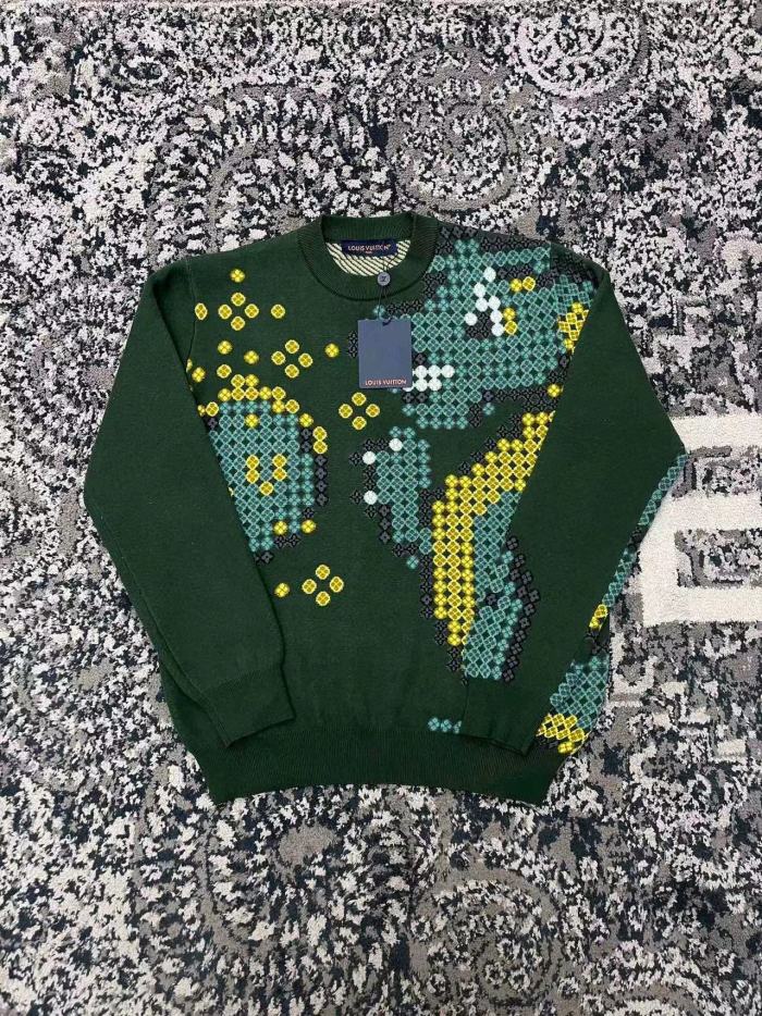NIGO Louis Vuitton Men's Spring & Autumn Colorblocking Pattern Jacquard Cotton Round Neck Pullover Fitted Long Sleeve Sweatshirt #nigo98318