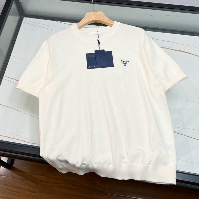 NIGO Prada Men's Spring/Summer Solid Color Logo Embroidery Superfine Wool Crew Neck Short Sleeve Sweater #nigo98319