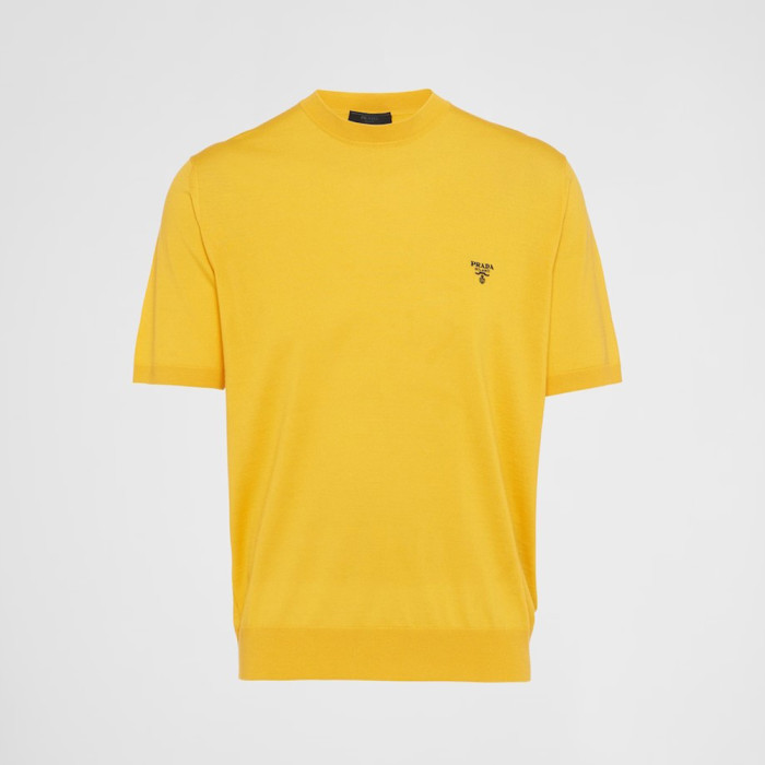 NIGO Prada Men's Spring/Summer Solid Color Logo Embroidery Superfine Wool Crew Neck Short Sleeve Sweater #nigo98319