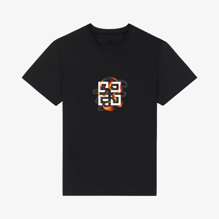 NIGO Givenchy Men's Spring/Summer Cotton 4G Dragon Printed Short Sleeve Black Slim Fit Straight T-shirt #nigo98322