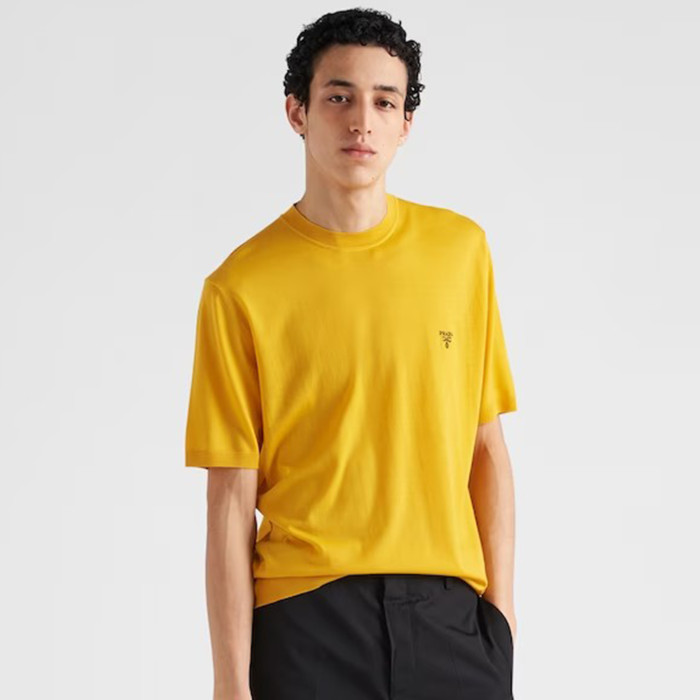 NIGO Prada Men's Spring/Summer Solid Color Logo Embroidery Superfine Wool Crew Neck Short Sleeve Sweater #nigo98319
