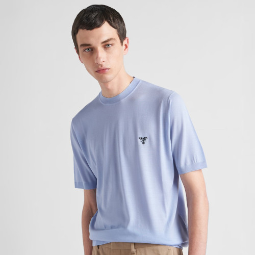 NIGO Prada Men's Spring/Summer Solid Color Logo Embroidery Superfine Wool Crew Neck Short Sleeve Sweater #nigo98319