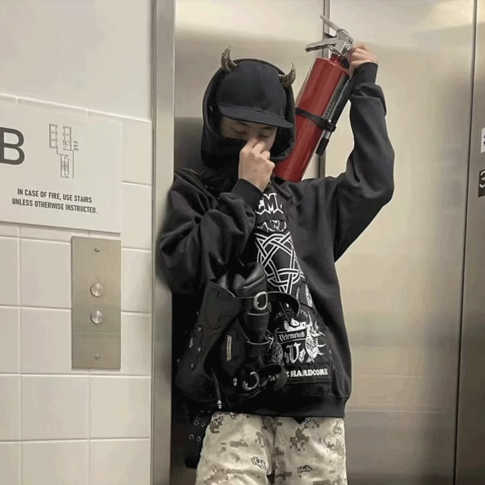 NIGO Vetements Men's Fashion Letter Graffiti Pentagram Embroidery Loose Black Zipper Long Sleeve Hoodie Ngvp #nigo7796