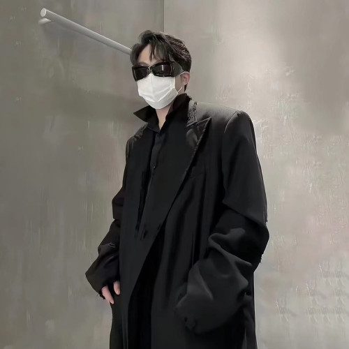 NIGO Balenciaga Men's Women's Spring And Autumn Doing Old Shoulder Pads Destroyed Loose Long Black Coat Jacket #nigo7814
