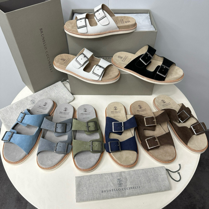 NIGO Brunello Cucinelli Men's Spring And Summer Casual Fashion Cowhide Sandals Slippers Metal Buckle Multi-color Optional #nigo98339