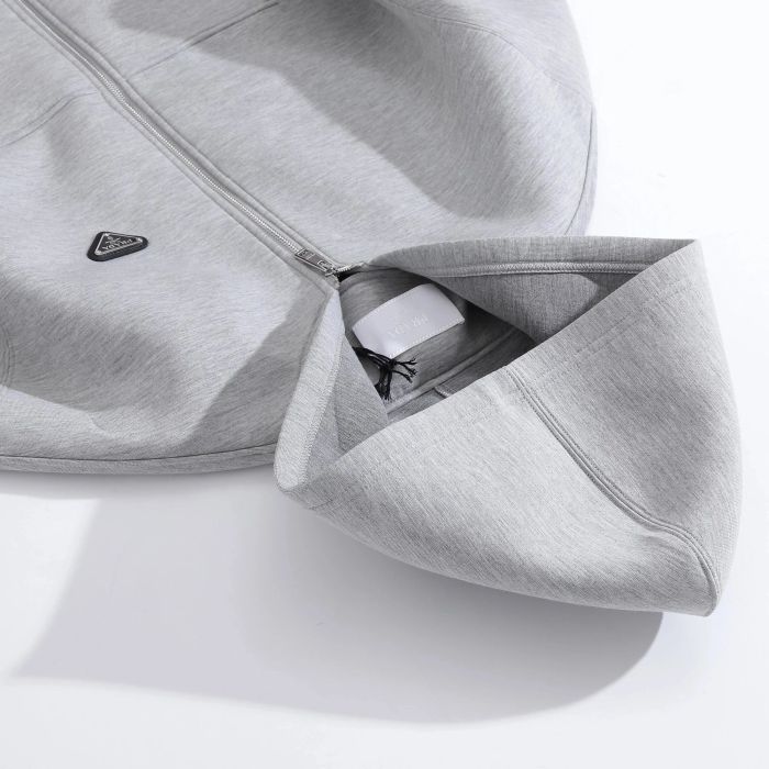 NIGO Prada Men's Spring And Autumn Triangle Label Gray Zipper Loose Pocket Long Sleeve Hooded Sweatshirt Jacket #nigo98341