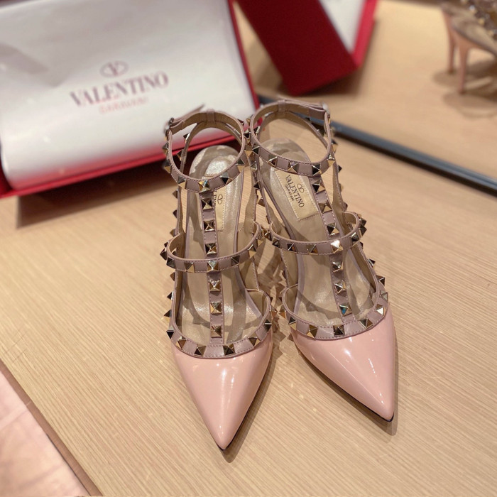 NIGO Valentino Women's Spring And Summer Rivets Cowhide High Heels Mirror Patent Leather Sheepskin Lining High Heels #nigo98361