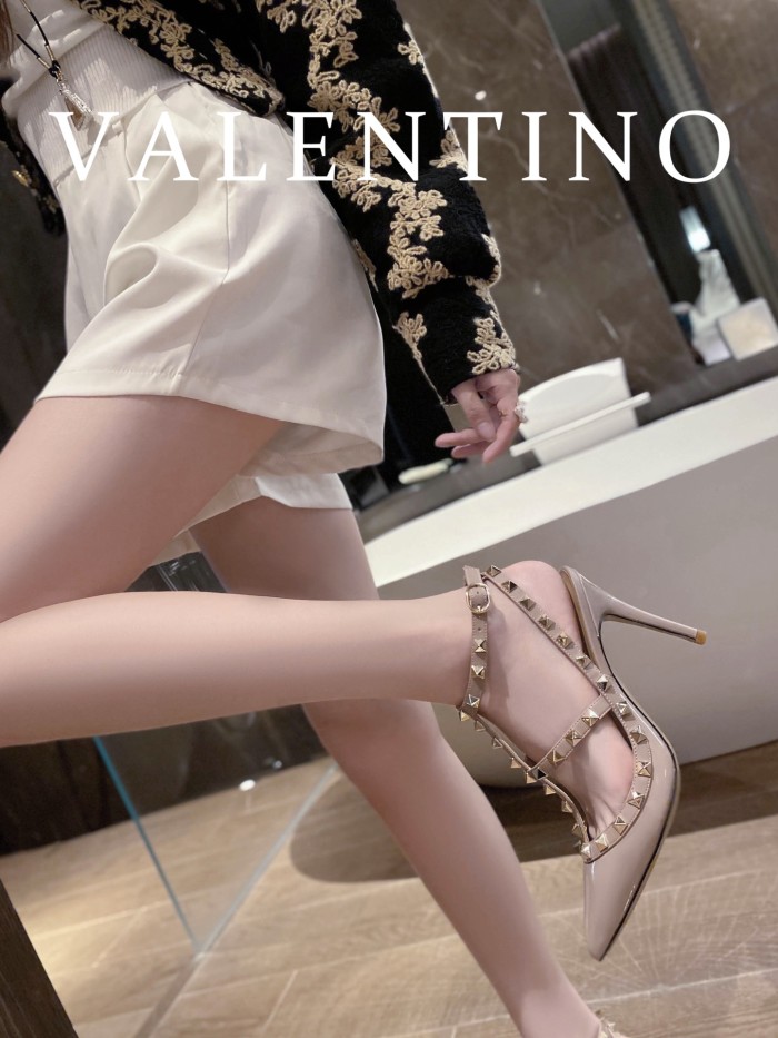 NIGO Valentino Women's Spring And Summer Rivets Cowhide High Heels Mirror Patent Leather Sheepskin Lining High Heels #nigo98361
