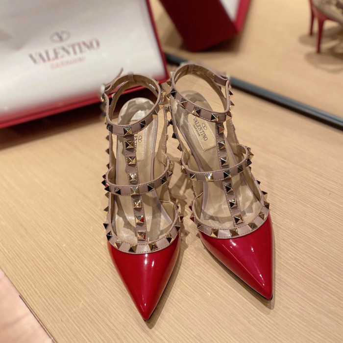 NIGO Valentino Women's Spring And Summer Rivets Cowhide High Heels Mirror Patent Leather Sheepskin Lining High Heels #nigo98361