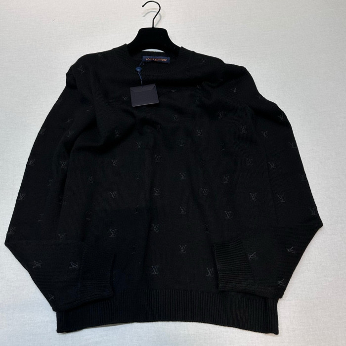 NIGO Louis Vuitton Men's Fall And Winter Black Long Sleeve Logo Embroidered Signature Merino Crewneck Sweater #nigo98236