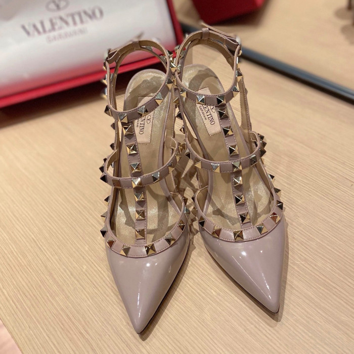 NIGO Valentino Women's Spring And Summer Rivets Cowhide High Heels Mirror Patent Leather Sheepskin Lining High Heels #nigo98361